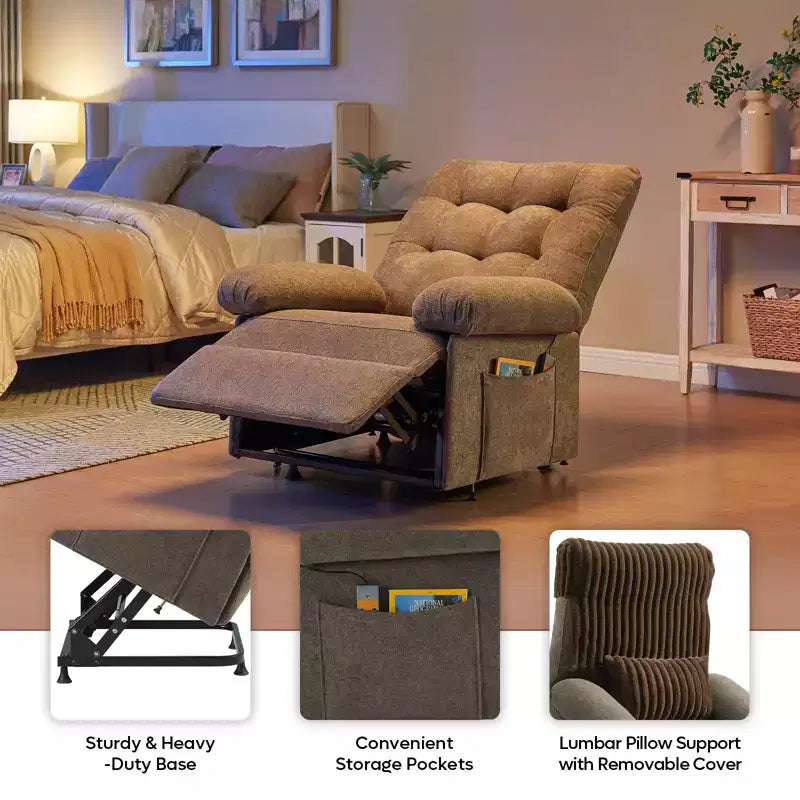 Fauteuil inclinable électrique Bestier Power Lift pour personnes âgées, inclinable électrique à angle réglable avec triple moteur, pochette latérale et fauteuil inclinable doux pour salon et chambre à coucher