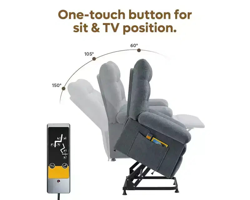Fauteuil inclinable électrique Bestier Power Lift pour personnes âgées, inclinable électrique à angle réglable avec triple moteur, pochette latérale et fauteuil inclinable doux pour salon et chambre à coucher
