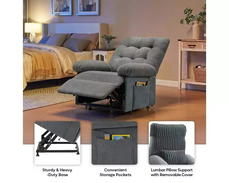 Fauteuil inclinable électrique Bestier Power Lift pour personnes âgées, inclinable électrique à angle réglable avec triple moteur, pochette latérale et fauteuil inclinable doux pour salon et chambre à coucher