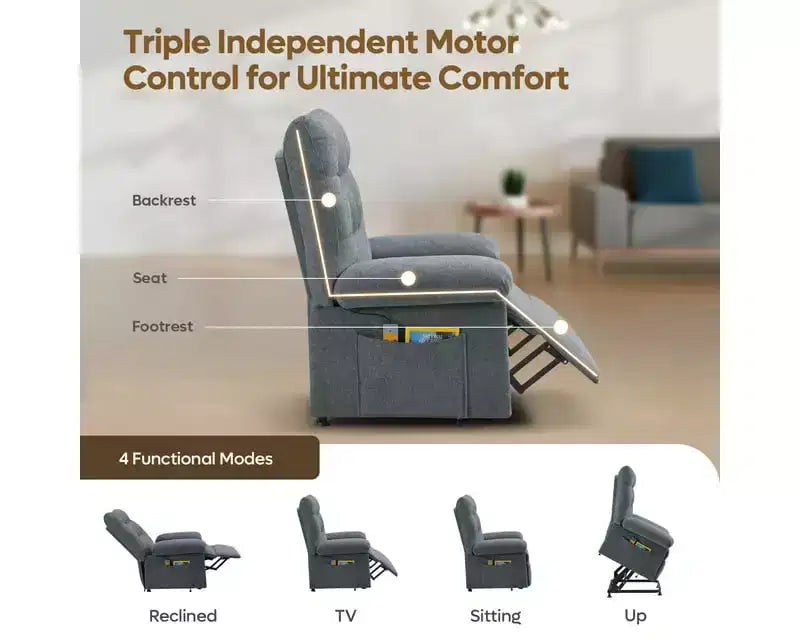 Fauteuil inclinable électrique Bestier Power Lift pour personnes âgées, inclinable électrique à angle réglable avec triple moteur, pochette latérale et fauteuil inclinable doux pour salon et chambre à coucher