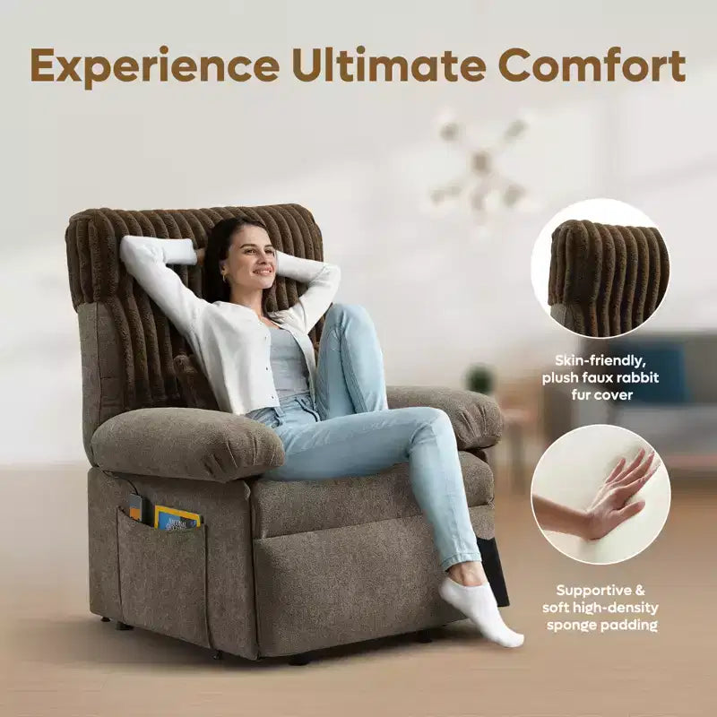 Fauteuil inclinable électrique Bestier Power Lift pour personnes âgées, inclinable électrique à angle réglable avec triple moteur, pochette latérale et fauteuil inclinable doux pour salon et chambre à coucher