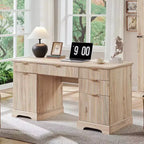 Bureau SinCiDo 58, bureau d'ordinateur moderne à rainures, avec 5 tiroirs et 1 meuble de rangement réglable, bureau pour l'étude et la chambre