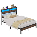 Lit double Bestier avec lumières LED et station de recharge – Tête de lit haute, rangement sous le lit, silencieux, montage facile