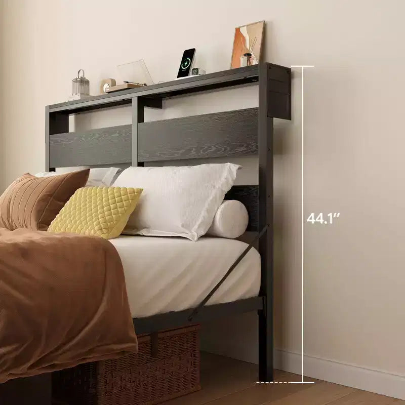 Lit double Bestier avec lumières LED et station de recharge – Tête de lit haute, rangement sous le lit, silencieux, montage facile