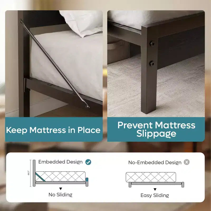 Lit double Bestier avec lumières LED et station de recharge – Tête de lit haute, rangement sous le lit, silencieux, montage facile