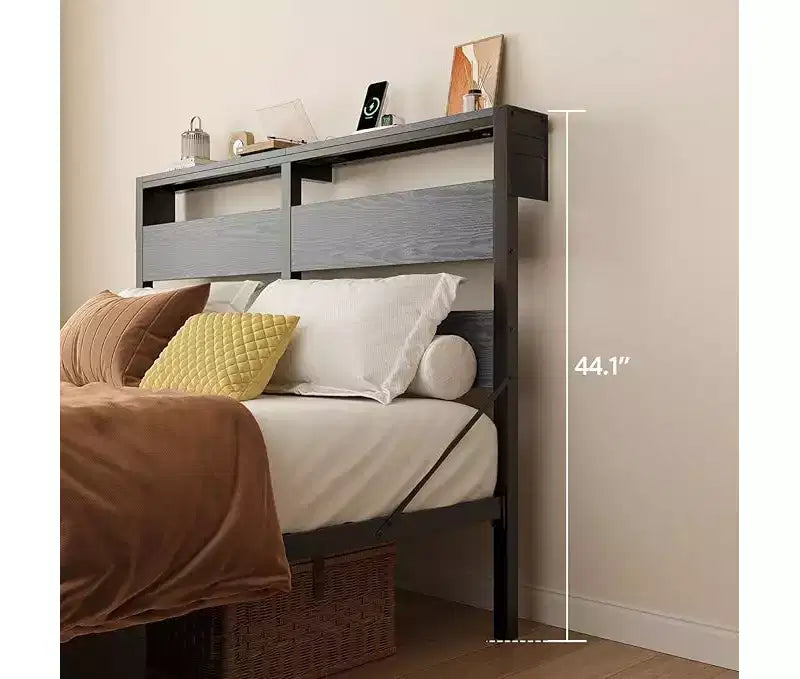 Lit double Bestier avec lumières LED et station de recharge – Tête de lit haute, rangement sous le lit, silencieux, montage facile