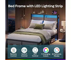 Lit double Bestier avec lumières LED et station de recharge – Tête de lit haute, rangement sous le lit, silencieux, montage facile