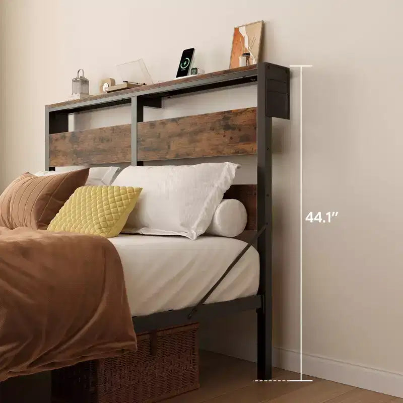 Lit double Bestier avec lumières LED et station de recharge – Tête de lit haute, rangement sous le lit, silencieux, montage facile