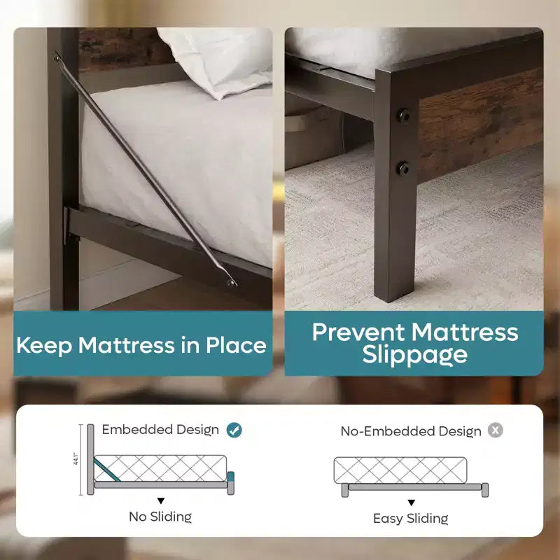 Lit double Bestier avec lumières LED et station de recharge – Tête de lit haute, rangement sous le lit, silencieux, montage facile