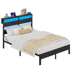 Lit double Bestier avec lumières LED et station de recharge – Tête de lit haute, rangement sous le lit, silencieux, montage facile