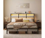 Lit double Bestier avec lumières LED et station de recharge – Tête de lit haute, rangement sous le lit, silencieux, montage facile