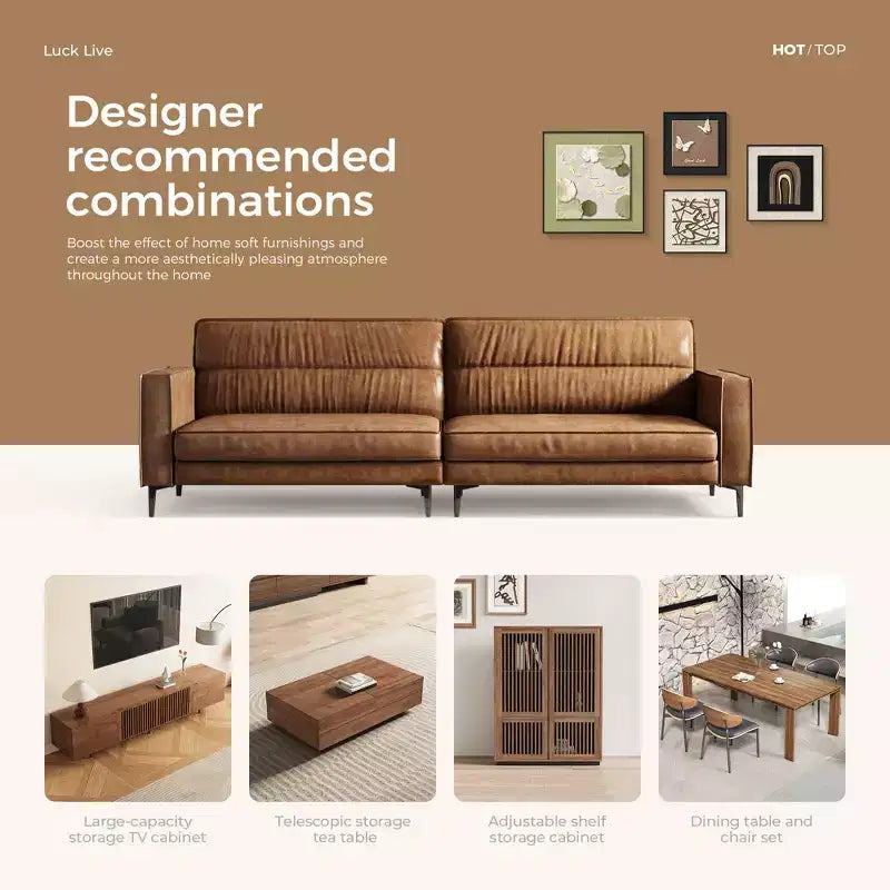 Canapé moderne Luck Live Contemporary de 220 cm en cuir véritable huilé, structure solide, confortable au toucher.