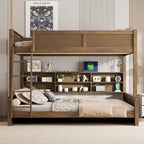 Lit superposé double XL/grand XL sur grand lit avec armoires de rangement et ports USB, construction robuste en bois de pin - ModernLuxe