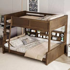 Lit superposé double XL/grand XL sur grand lit avec armoires de rangement et ports USB, construction robuste en bois de pin - ModernLuxe