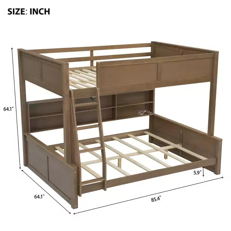 Lit superposé double XL/grand XL sur grand lit avec armoires de rangement et ports USB, construction robuste en bois de pin - ModernLuxe