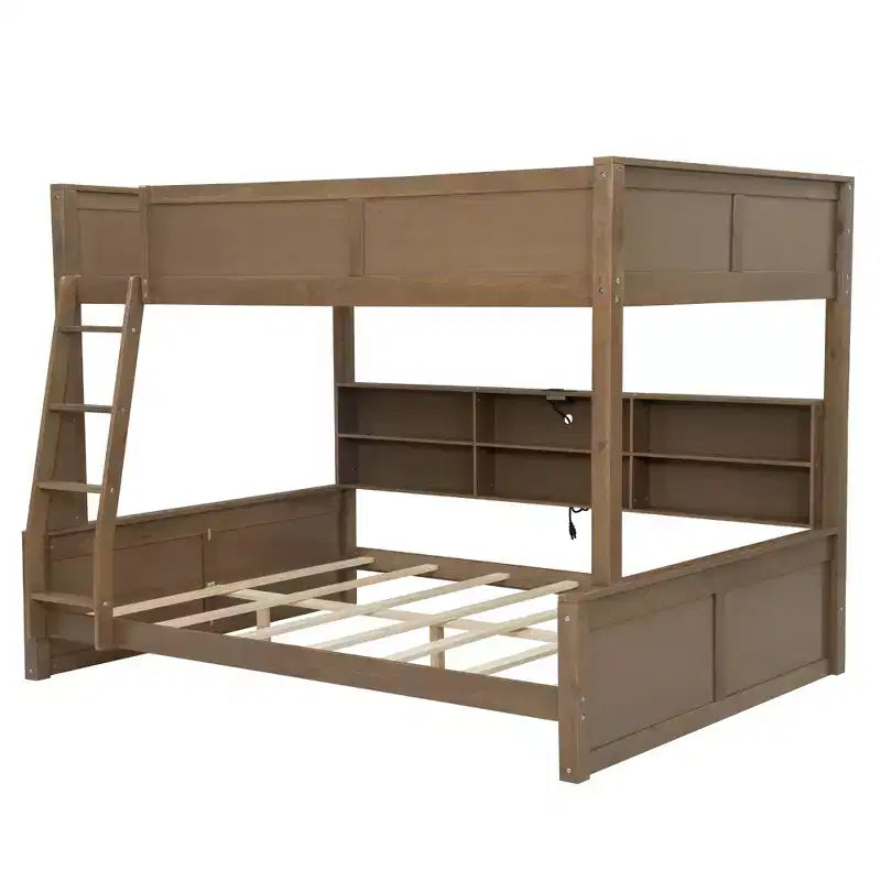 Lit superposé double XL/grand XL sur grand lit avec armoires de rangement et ports USB, construction robuste en bois de pin - ModernLuxe
