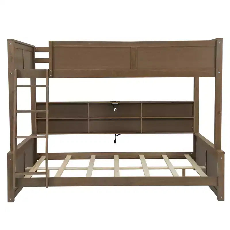Lit superposé double XL/grand XL sur grand lit avec armoires de rangement et ports USB, construction robuste en bois de pin - ModernLuxe