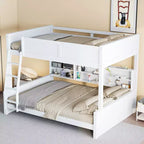 Lit superposé double XL/grand XL sur grand lit avec armoires de rangement et ports USB, construction robuste en bois de pin - ModernLuxe