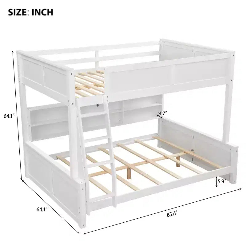 Lit superposé double XL/grand XL sur grand lit avec armoires de rangement et ports USB, construction robuste en bois de pin - ModernLuxe