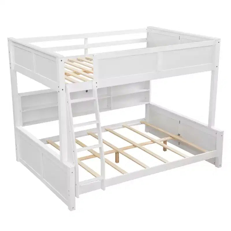 Lit superposé double XL/grand XL sur grand lit avec armoires de rangement et ports USB, construction robuste en bois de pin - ModernLuxe