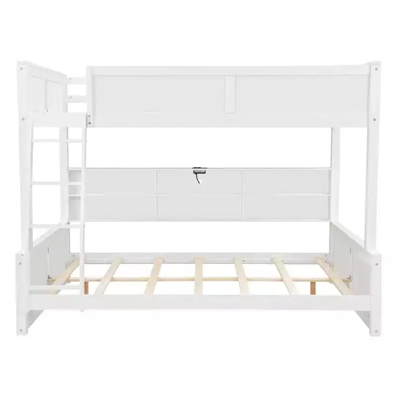 Lit superposé double XL/grand XL sur grand lit avec armoires de rangement et ports USB, construction robuste en bois de pin - ModernLuxe