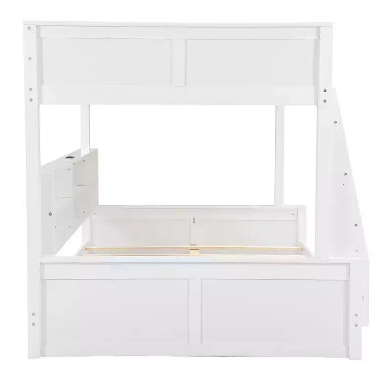 Lit superposé double XL/grand XL sur grand lit avec armoires de rangement et ports USB, construction robuste en bois de pin - ModernLuxe