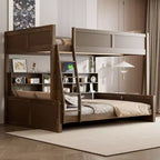 Lit superposé double XL/grand XL sur grand lit avec armoires de rangement et ports USB, construction robuste en bois de pin - ModernLuxe