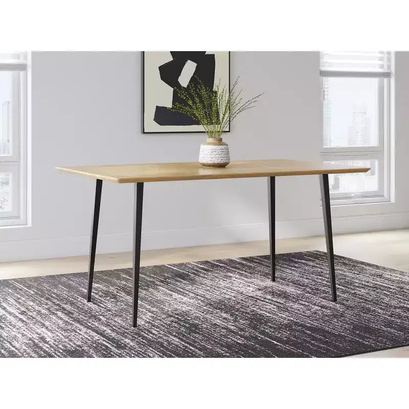 Table à manger rectangulaire moderne Gretlynn de Signature Design by Ashley - Bois clair naturel avec pieds en métal noir - 6 places