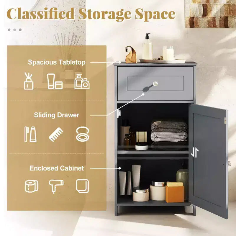 Costway Meuble de Rangement sur Pied pour Salle de Bain Armoire Tiroir Étagère Serviette de Bain Blanc/Gris/Noir