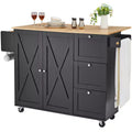 VEVOR Kitchen Island Cart, 56 Wood Top Mobile Carts with Storage Cabinet, Rolling Table with Drop Leaf, Spice Rack, Towel Bar, Adjustable Shelf