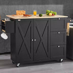 Desserte d'îlot de cuisine VEVOR, chariot mobile de 56 po avec plateau en bois, armoire de rangement, table roulante avec abattant, étagère à épices, porte-serviettes, étagère réglable