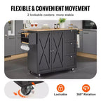 Desserte d'îlot de cuisine VEVOR, chariot mobile de 56 po avec plateau en bois, armoire de rangement, table roulante avec abattant, étagère à épices, porte-serviettes, étagère réglable