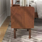 Ensemble de chambre à coucher Roundhill Furniture Wyller 3 pièces, lit plateforme avec deux tables de chevet, Noyer naturel, Grand lit