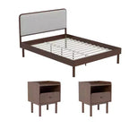 Ensemble de chambre à coucher Roundhill Furniture Wyller 3 pièces, lit plateforme avec deux tables de chevet, Noyer naturel, Grand lit