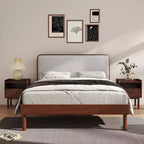Ensemble de chambre à coucher Roundhill Furniture Wyller 3 pièces, lit plateforme avec deux tables de chevet, Noyer naturel, Grand lit