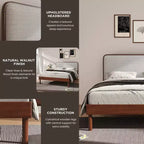Ensemble de chambre à coucher Roundhill Furniture Wyller 3 pièces, lit plateforme avec deux tables de chevet, Noyer naturel, Grand lit