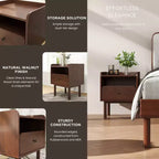 Ensemble de chambre à coucher Roundhill Furniture Wyller 3 pièces, lit plateforme avec deux tables de chevet, Noyer naturel, Grand lit