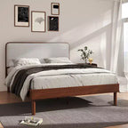 Ensemble de chambre à coucher Roundhill Furniture Wyller 3 pièces, lit plateforme avec deux tables de chevet, Noyer naturel, Grand lit