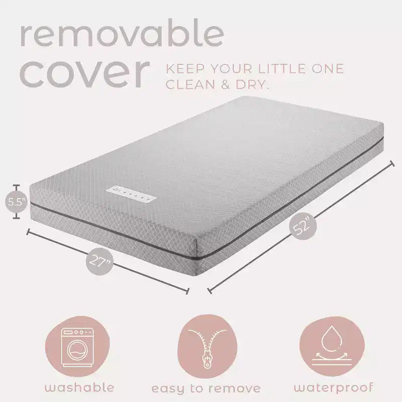 Matelas de Berceau Modera Premium en Mousse à Mémoire de Forme Recto Verso Infusée au Charbon de Bambou, Housse Imperméable et Lavable