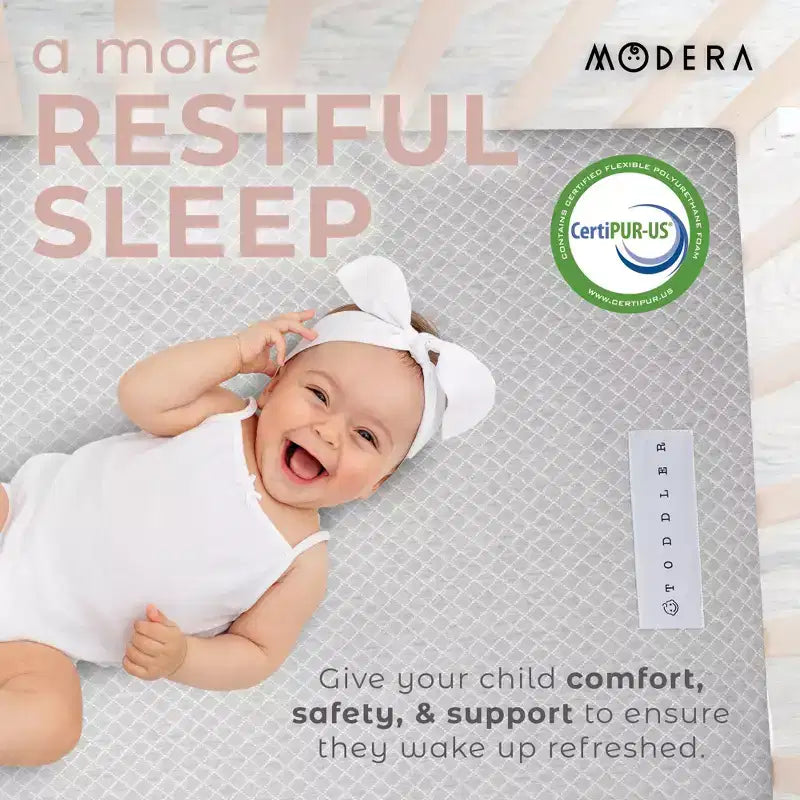 Matelas de Berceau Modera Premium en Mousse à Mémoire de Forme Recto Verso Infusée au Charbon de Bambou, Housse Imperméable et Lavable