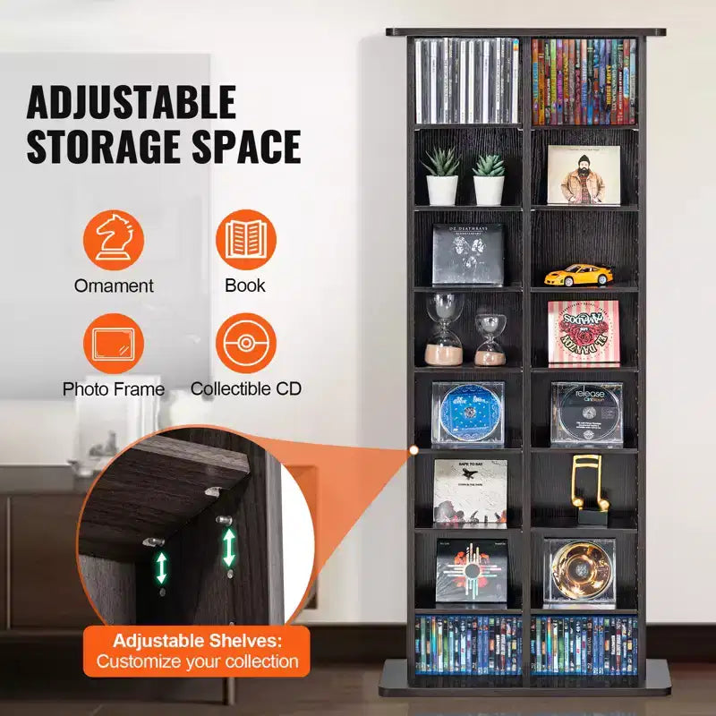 Meuble de rangement multimédia VEVOR, étagère DVD à 8 niveaux pouvant contenir jusqu'à 464 CD, étagères CD réglables à 16 compartiments, protège et organise la musique et les films