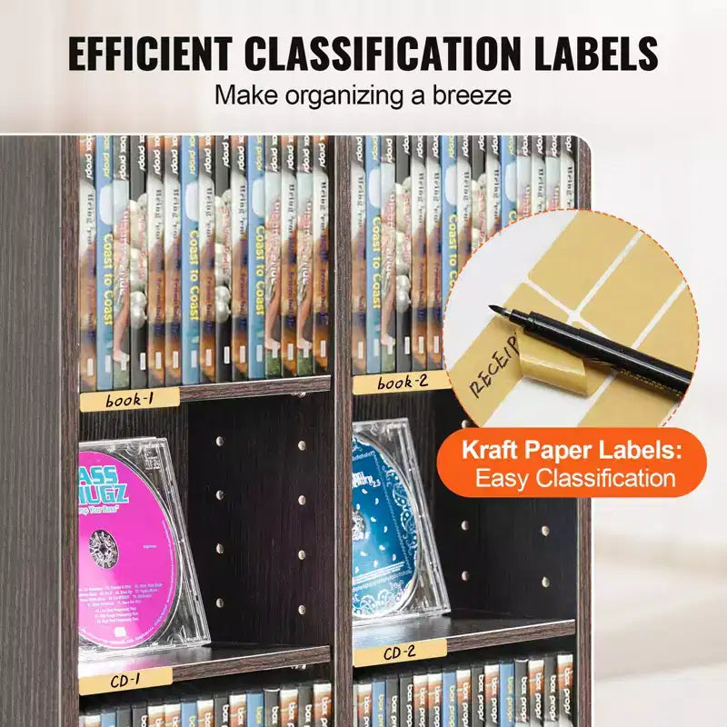 Meuble de rangement multimédia VEVOR, étagère DVD à 8 niveaux pouvant contenir jusqu'à 464 CD, étagères CD réglables à 16 compartiments, protège et organise la musique et les films