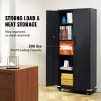 Meuble de rangement métallique VEVOR avec roulettes, Armoire verrouillable de 190,5 cm avec 4 étagères réglables et 2 portes magnétiques, Capacité de 90,7 kg par étagère, Noir