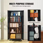 Meuble de rangement métallique VEVOR avec roulettes, Armoire verrouillable de 190,5 cm avec 4 étagères réglables et 2 portes magnétiques, Capacité de 90,7 kg par étagère, Noir