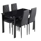 Ensemble de salle à manger 5/7 pièces, table de salle à manger avec chaises en PU et plateau en verre trempé, noir-ModernLuxe