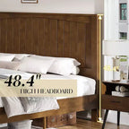 Cadre de lit en bois massif AMERLIFE, lit plateforme de style Mid-Century avec tête de lit à lignes arquées