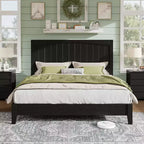 AMERLIFE Solid Wood Bed Frame, Mid Century Platform Bed with Arched Lines Headboard