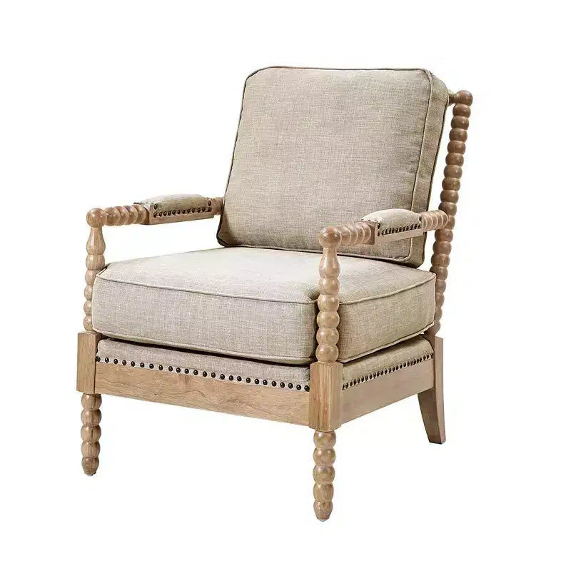 Fauteuil d'appoint Okak avec revêtement confortable, coussin amovible, cadre en bois massif, fauteuil de lecture classique et élégant pour salon, salle d'attente