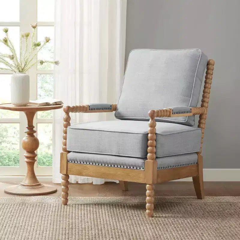 Fauteuil d'appoint Okak avec revêtement confortable, coussin amovible, cadre en bois massif, fauteuil de lecture classique et élégant pour salon, salle d'attente