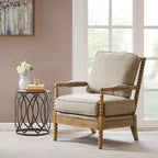 Fauteuil d'appoint Okak avec revêtement confortable, coussin amovible, cadre en bois massif, fauteuil de lecture classique et élégant pour salon, salle d'attente